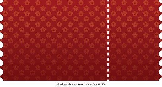 Bilhete vermelho de luxo com padrão floral. Modelo e design.