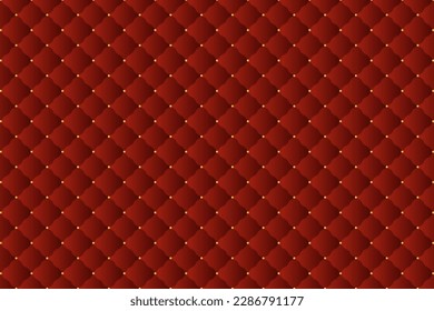 Luxury red velvet upholstery leather texture vector background.  Vintage quilted shape with gold beads pattern.