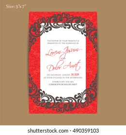 Luxury red vintage wedding invitation card.