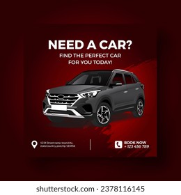 Luxury Rent a car banner for social media post template, Black Friday car rent post design.