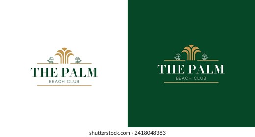 Luxury Resort Logo, Palm Logo, Beach Resort, Premium, Elegant Brand, Royal Look, Flat Vector Logo Design Template, Element for Nature and Vacation Logos