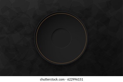 Luxury Restaurant Background. Black Plate On Dark Stone Table Top View. Premium Quality Vector Illustration Design.