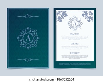 Luxury restaurant menu design template with ornate logo