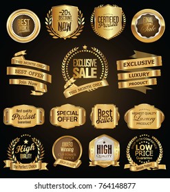 Luxury retro badges golden vector collection