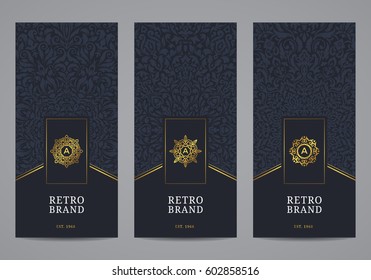 Luxury retro label set. Vector calligraphic logo templates. Vintage monograms collection.