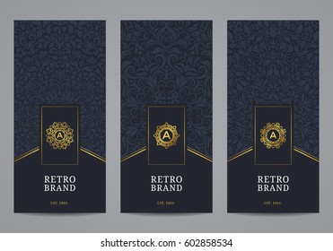 Luxury retro label set. Vector calligraphic logo templates. Vintage monograms collection.