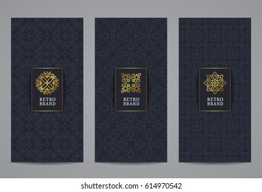 Luxury retro label set. Vector calligraphic logo templates. Vintage monograms collection.