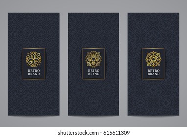 Luxury retro label set. Vector calligraphic logo templates. Vintage monograms collection.