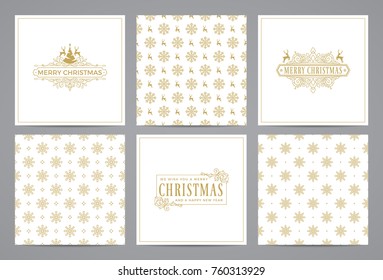 Luxury retro x-mas cards with monograms and vintage seamless patterns. Vector calligraphic greeting cards