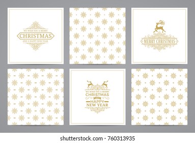 Luxury retro x-mas cards with monograms and vintage seamless patterns. Vector calligraphic greeting cards