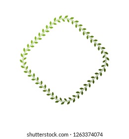 Luxury rhomb frame with empty copy-space, classic heraldic blank shape created as springtime design. Retro style label made with green eco leaves, environment conservation theme.
