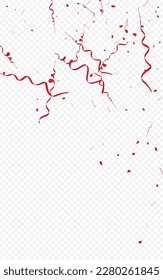 Luxury Ribbon Fun Vector Transparent Background. Isolated Serpentine Poster. Confetti Falling Invitation. Burgundy and Golden Flying Plant.