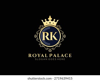 Vector inicial del logotipo de la cresta real de rk de lujo para la joyería heráldica del emblema de la compañía del hotel de la marca boutique y tarjeta de boda