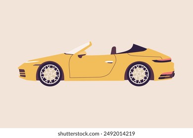 Luxus-Roadster. Gelbes Cabriolet. Seitenansicht des Cabrios. Vektorgrafik flache Abbildung