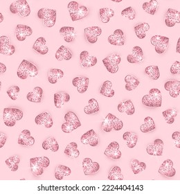 Luxury Romantic Seamless Pattern. Pink Gold Glitter Hearts. Jewelry Princess Texture. Shiny Pastel Wedding Background. Vector Illustration. svg