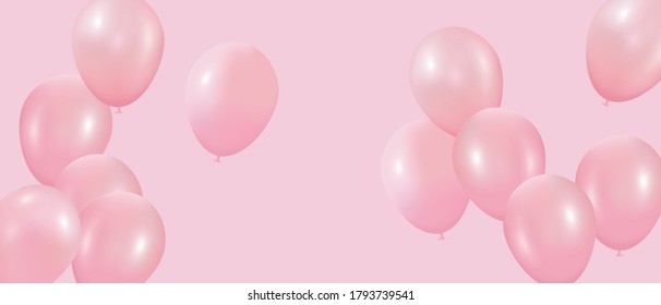 Luxury rose gold balloons in pink background vector.  3d realistic vector illustration for anniversary, birthday, sale and promotion,  party design element. 