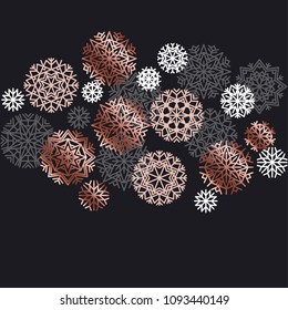 Luxury rose gold xmas geometric snow flackes for card, invitation, poster, header. Elegant Christmas abstract snow design element. New Year stock vector illustration.