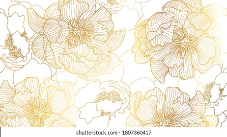 Luxury rose golden art deco wallpaper. Nature background vector. Floral pattern with golden flower line art. Vector illustration.
