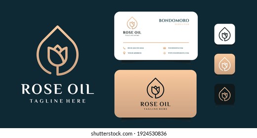 Luxury Rose Oil Logo And Business Card Vector Design Template. Logo Can Be Used For Icon, Brand, Identity, Feminine, Creative, Gold, And Business Company