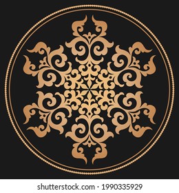Luxury Round Asian pattern of the nomads of Central Asia and Kazakhstan, Kyrgyzstan. Nomadic ethnic stamp style. Asian gold ornaments.	