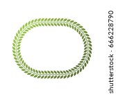 Luxury round frame with empty copy-space, classic heraldic blank circular shape created as springtime design. Retro style label made with green eco leaves, environment conservation theme.