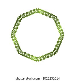 Luxury round frame with empty copy-space, classic heraldic blank circular shape created as springtime design. Retro style label made with green eco leaves, environment conservation theme.