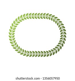 Luxury round frame with empty copy-space, classic heraldic blank circular shape created as springtime design. Retro style label made with green eco leaves, environment conservation theme.