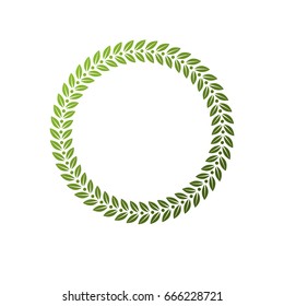 Luxury round frame with empty copy-space, classic heraldic blank circular shape created as springtime design. Retro style label made with green eco leaves, environment conservation theme.
