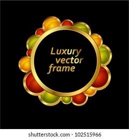 Luxury round frame with glossy rounds on black background. (vector)