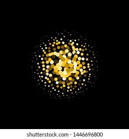 Luxury round glitter golden on black background. Gold glitter circle, round and diamond particles. For logo, greetind card, certificate, gift voucher and covers.