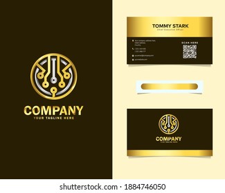 Diseño de logotipos de tecnología de gama alta con plantillas de tarjetas de presentación de diseño