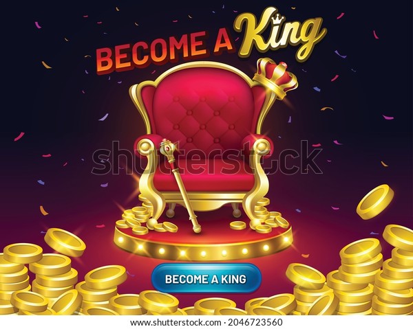 \
luxury royal chair king reward game screen.\
become a king. Casino game interfaces.VIP package. Podium special\
offer pop up with coins and\
button