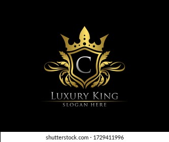 Luxury Royal King C Letter, Heraldic Gold Logo template.