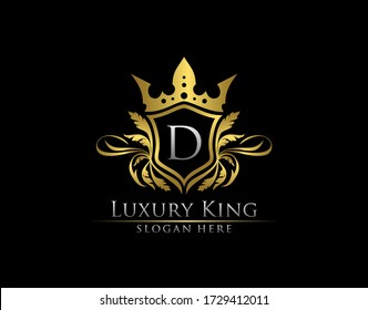 Luxury Royal King D Letter, Heraldic Gold Logo template.