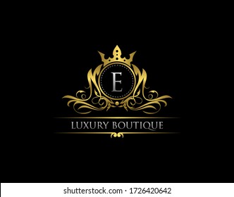 Luxus Royal King E Letter Crest Gold Logo Vorlage