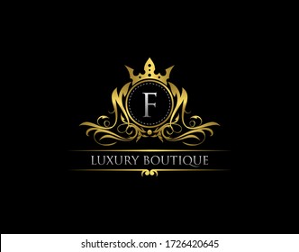 Luxury Royal King F Letter Crest Gold Logo template