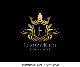 Luxury Royal King F Letter, Heraldic Gold Logo template.