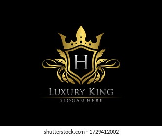 Luxury Royal King H Letter, Heraldic Gold Logo template.