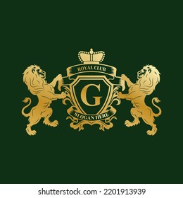 Luxury royal king letter g crest gold logo template and lion theme