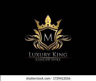 Luxury Royal King M Letter, Heraldic Gold Logo template.