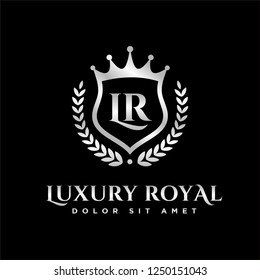 Luxury Royal Letter L and R crest silver color Logo vector, Victory logo, crest logo, vector logo template