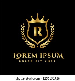 Luxury Royal Letter R crest Gold color Logo vector, Victory logo, crest logo, vector logo template