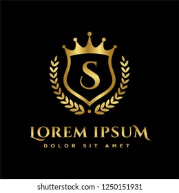 Luxury Royal Letter S Crest Gold Color Logo Vector, Victory Logo, Crest Logo, Vector Logo Template