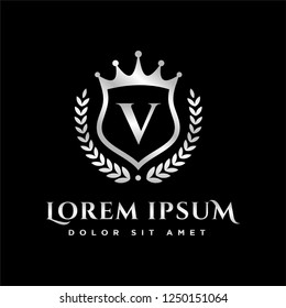Luxury Royal Letter V crest silver color Logo vector, Victory logo, crest logo, vector logo template
