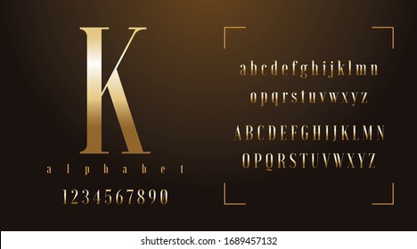 Luxury royal modern fonts and alphabet, expensive trendy minimal classic urban modern futuristic typeface typo typography and number, uppercase lowercase. Vector illustration.