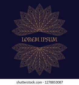 Luxury royal pattern mandala vector frame. Ethnic peacock feather motif. Filigree emblem template design for beauty spa salon flyer, yoga studio logo, wedding party invitation, holiday greeting card.