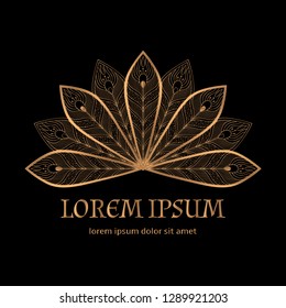 Luxury royal pattern mandala vector frame. Ethnic peacock feather motif. Oriental emblem template design for beauty spa salon flyer, yoga studio logo, wedding party invitation, holiday greeting card.