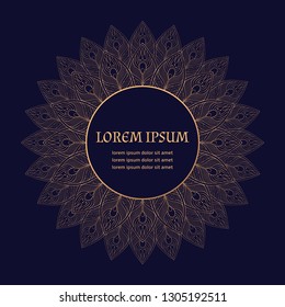 Luxury royal pattern mandala vector frame. Ethnic peacock feather mandala label. Filigree design for beauty spa salon flyer, yoga studio, save the date, wedding party invitation, holiday card.