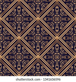 Luxury royal pattern seamless vector. Golden arabesque tile background. Damask design for beauty spa, wedding party, yoga wallpaper, gift packaging, wrapping paper, backdrop.