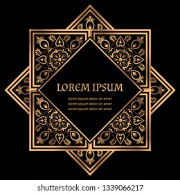 Luxury royal pattern tile vector frame. Ethnic arabesque label. Filigree floral design for wedding party invitation, beauty spa salon flyer, yoga studio, save the date, holiday card.